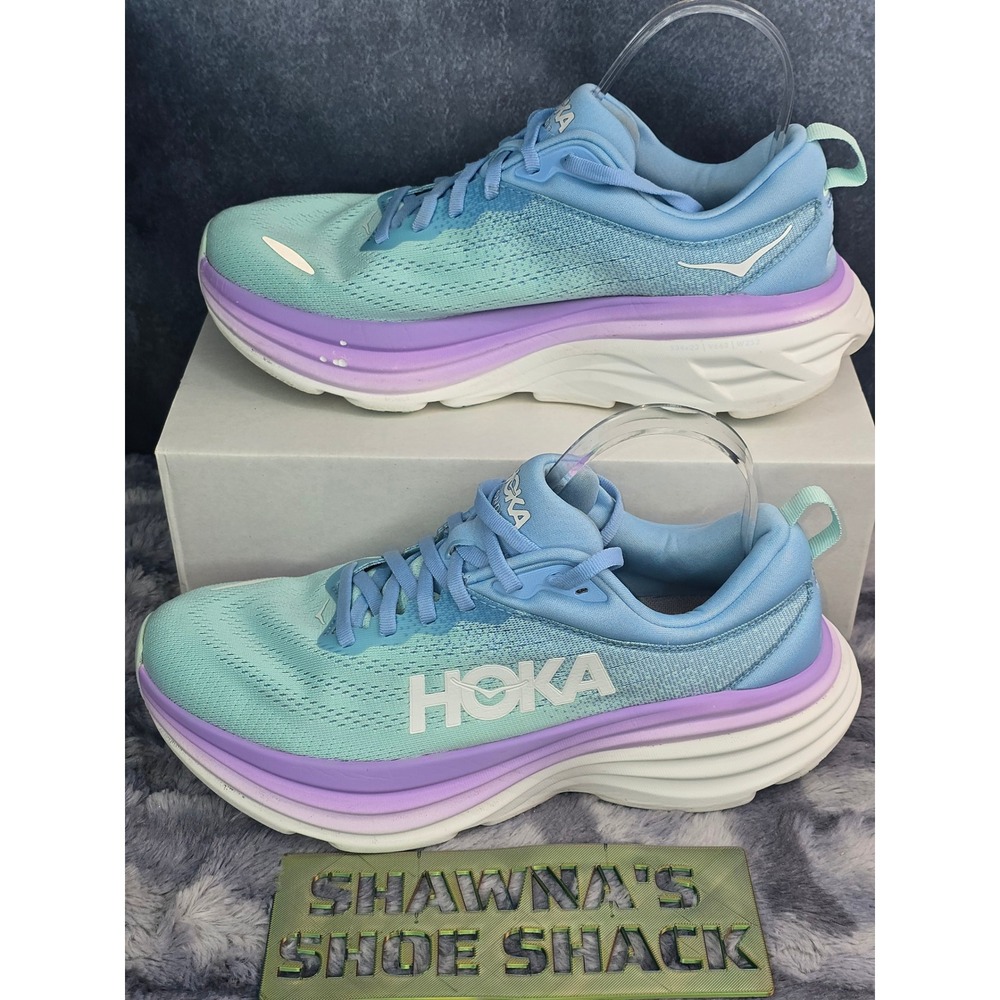 Hoka Bondi 8 Airless Blue Arctic Ice Running Shoes Womens SZ 9